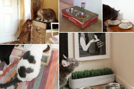愛する猫にふさわしいエサを入れたフードボウルを置く食器台をDIY！